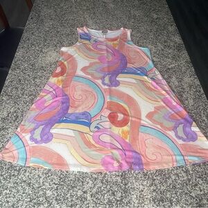 CHICO’S 2 Painted Movement Melon Mambo Kimmi Knee Dress Pastel Easter Spring